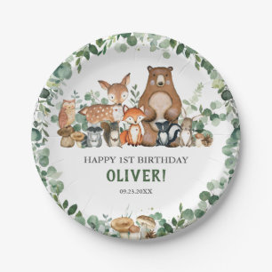 Plato De Papel Greenery Woodland Animals Baby Shower Cumpleaños