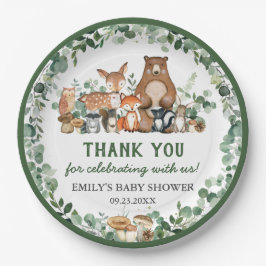 Plato De Papel Greenery Woodland Animals Baby Shower Cumpleaños