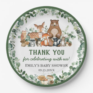 Plato De Papel Greenery Woodland Animals Baby Shower Cumpleaños