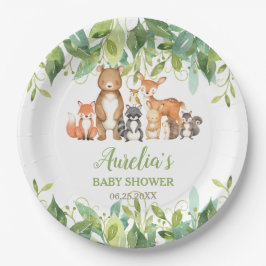 Plato De Papel Greenery Woodland Animals Baby Shower Cumpleaños