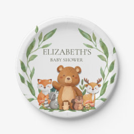 Plato De Papel Greenery Woodland Animals Baby Shower Cumpleaños