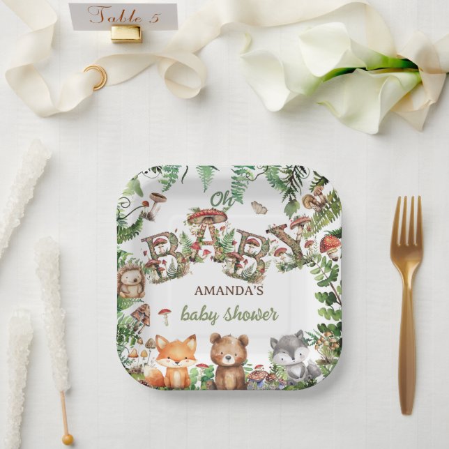 Plato De Papel Greenery Woodland Animals Rustic Boho Baby Shower (Boda)
