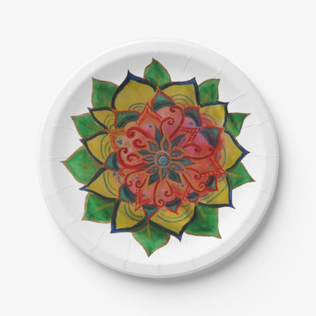 Plato De Papel GreenYellow Mandala WatercCustom Plates de papel d (Anverso)