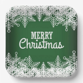 Plato De Papel Greeting Merry Christmas Green