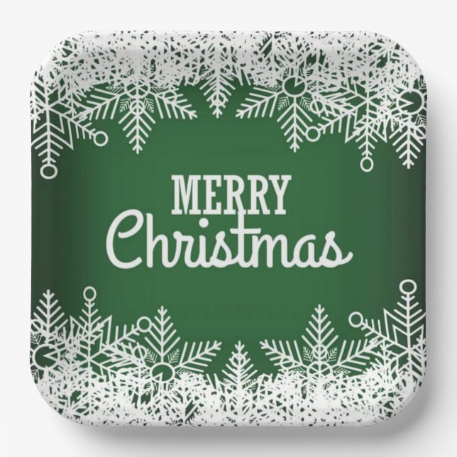 Plato De Papel Greeting Merry Christmas Green  (Anverso)