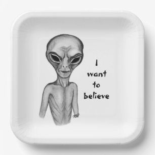 Plato De Papel Grey Alien , quiero creer