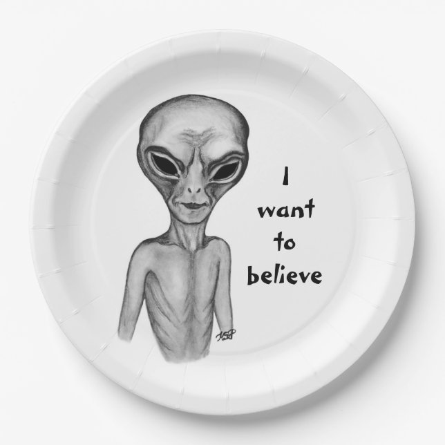 Plato De Papel Grey Alien , quiero creer (Anverso)
