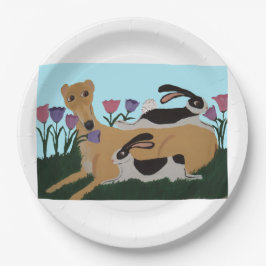 Plato De Papel Greyhound with bunnies