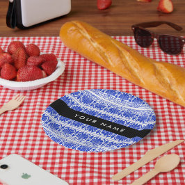 Plato De Papel Griego Fret Arabesque Blue, Tu Nombre, Personaliza