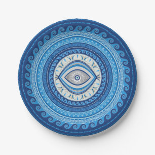 Plato De Papel Griego Mati Mataki - Ornamento del ojo del mal gri
