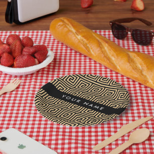 Plato De Papel Griego Meander Key Brown, Tu Nombre, Personalizar