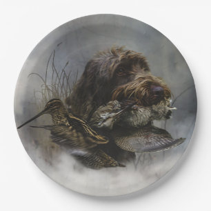 Plato De Papel Griffon de punta alambrada, caza de Woodcock