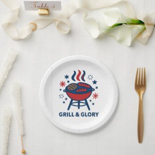 Plato De Papel Grill & Glory 4 de julio Plate de papel BBQ - rojo