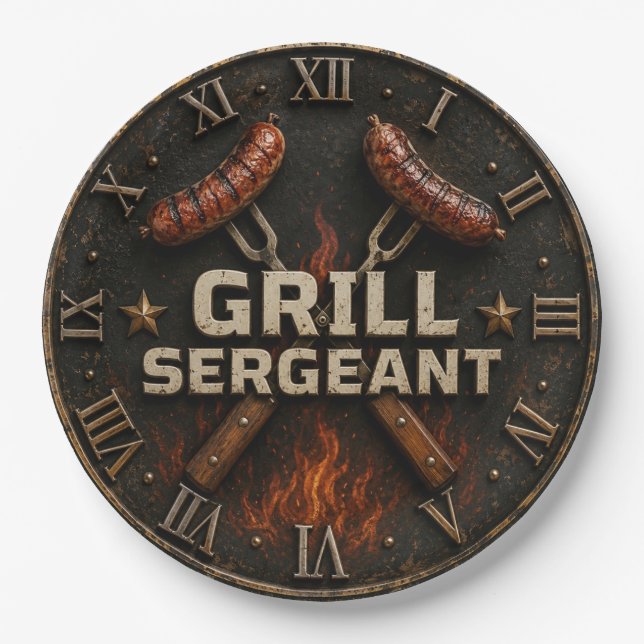 Plato De Papel Grill Sergeant Funny BBQ Grill Master Barbecue  (Anverso)