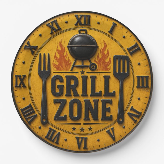 Plato De Papel Grill Zone BBQ Grill Master Kitchen Rustic  (Anverso)
