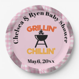 Plato De Papel Grillin&chillin Baby q Gingham baby shower 