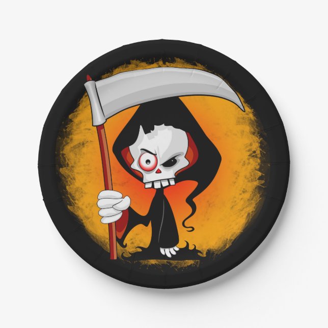 Plato De Papel Grim Reaper Creepy Funny Personalizado (Anverso)