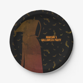 Plato De Papel Grim Reaper encapuchado Halloween Volando Bats