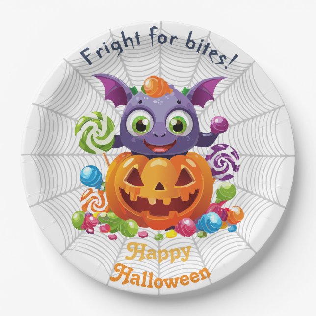 Plato De Papel Grimlin de Halloween con truco o canto (Anverso)