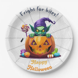 Plato De Papel Grimlin de Halloween con truco o canto