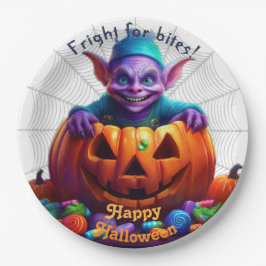 Plato De Papel Grimlin de Halloween con truco o canto