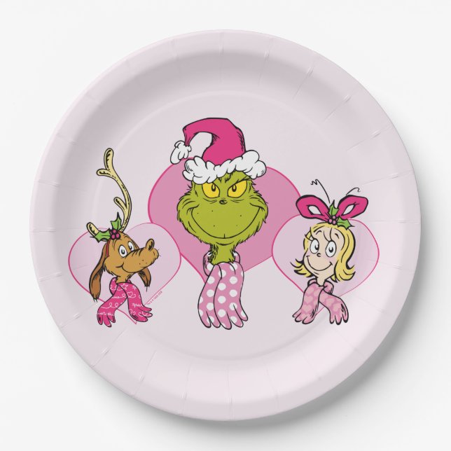 Plato De Papel Grinch Crew in Pink Valentine's Portrait (Anverso)