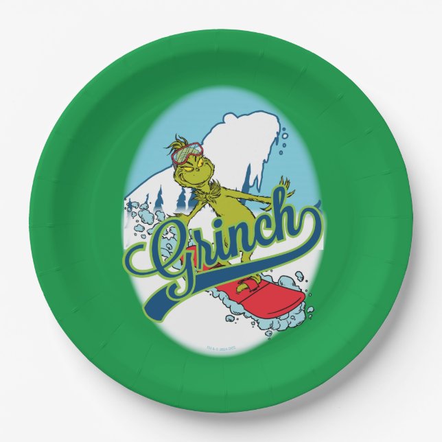 Plato De Papel Grinch en snowboard (Anverso)