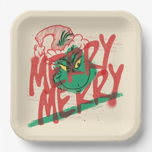 Plato De Papel Grinch | Gráfica Merry Merry Grunge (Anverso)