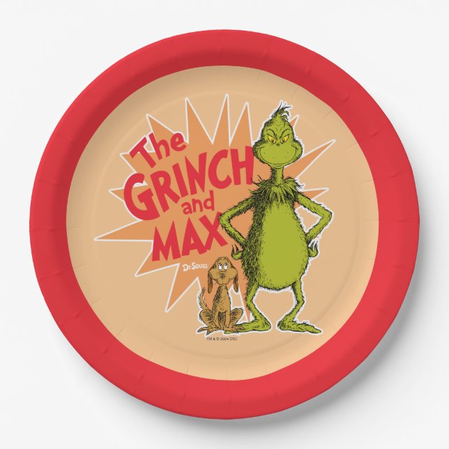 Plato De Papel Grinch | Grinch y Max Starburst (Anverso)