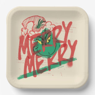 Plato De Papel Grinch Grunge Gráfico Alegre Alegre