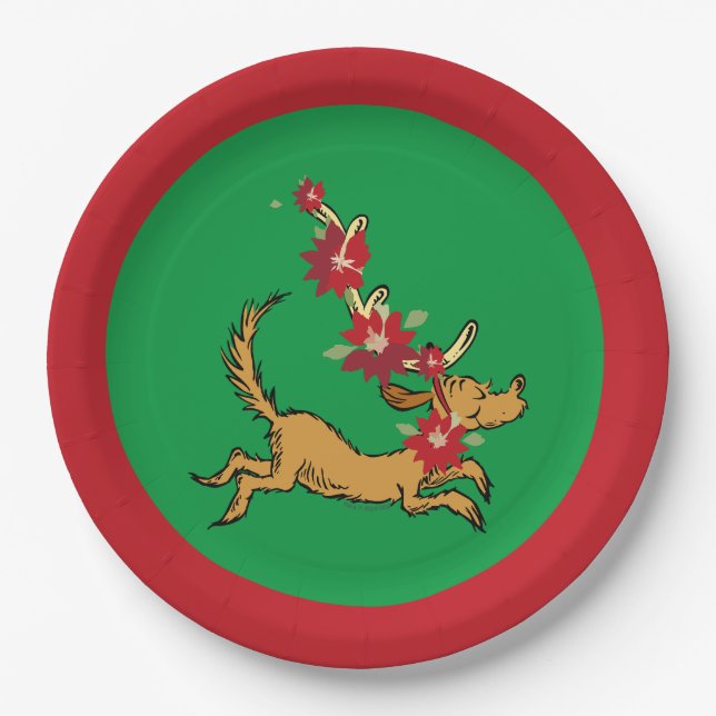 Plato De Papel Grinch | Max Poinsettia de Navidad (Anverso)