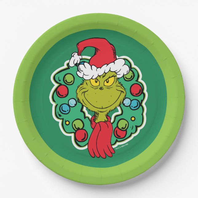 Plato De Papel Grinch | Navidades de la guirnalda de vacaciones (Anverso)