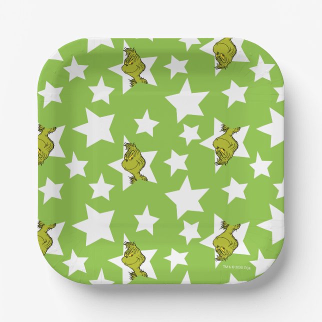 Plato De Papel Grinch Peeking Star Pattern (Anverso)