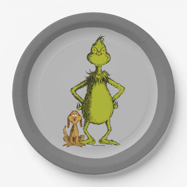 Plato De Papel Grinch | Postura de Max y Grinch (Anverso)