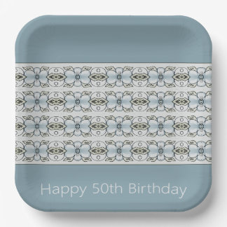 Plato De Papel Gris Azul Floral