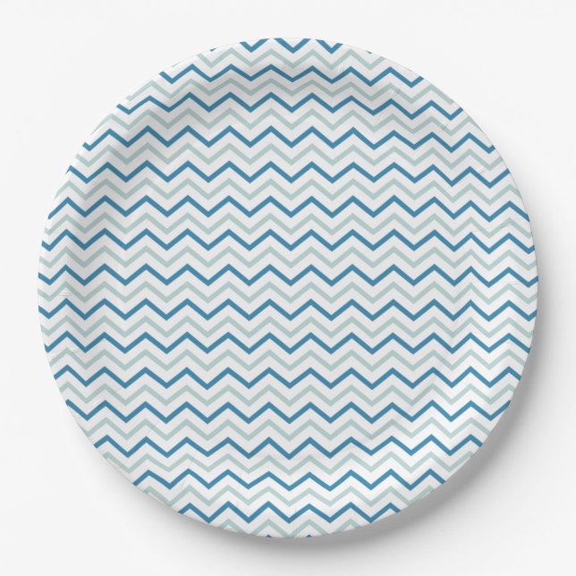 Plato De Papel Gris azul y Chevron blanco (Anverso)