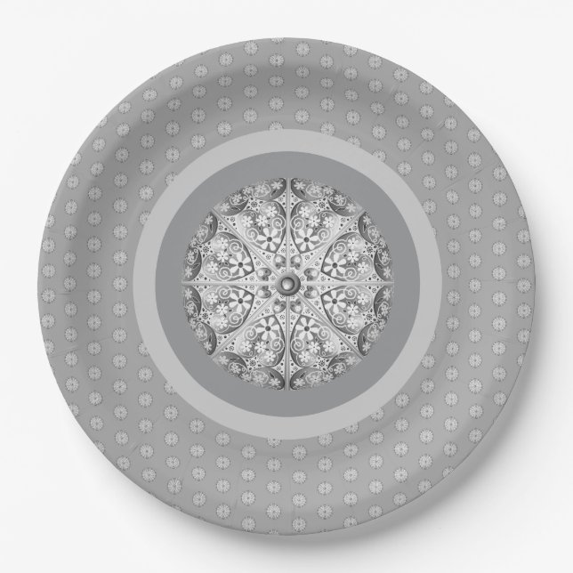 Plato De Papel Gris de encaje cerámico (Anverso)
