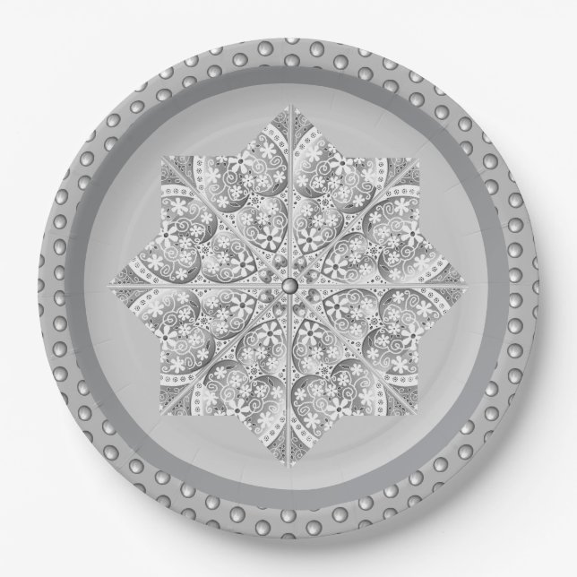 Plato De Papel Gris de encaje cerámico (Anverso)