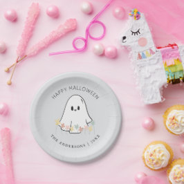Plato De Papel Gris floral Fantasma lindo Halloween