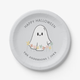 Plato De Papel Gris floral Fantasma lindo Halloween