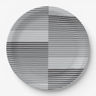Plato De Papel Gris, Negro, Rayas Blancas