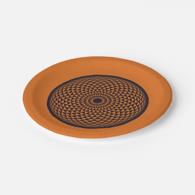 Plato De Papel Gris rojo espiritual Mandala Geométrica Oriental (Angular)