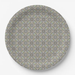 Plato De Papel Gris, Taupe, Patrón de Diamante Verde