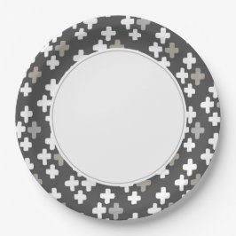Plato De Papel Gris y blanco más boho