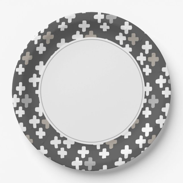 Plato De Papel Gris y blanco más boho (Anverso)