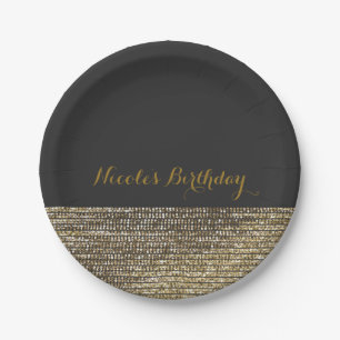 Plato De Papel Gris y dorado glamour moderno lentejuelas elegante