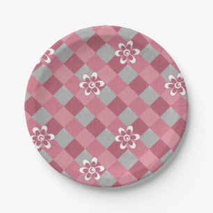 Plato De Papel Gris y rosa graso con flores de camomila