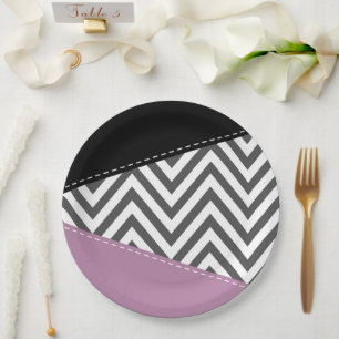 Plato De Papel Gris Zigzag, Gris Chevron, Zigzag Pattern, Púrpura
