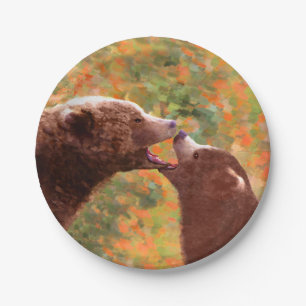 Plato De Papel Grizzly Bear Mom and Cub Painting - Wildlife Art