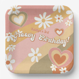 Plato De Papel Groovy 70 Daisy Flowers Heart Rainbow Birthday
